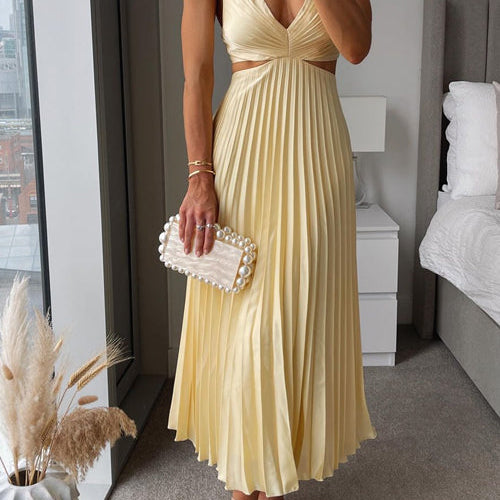 Sarai - Trendy V-Neck Solid Color Maxi Dress