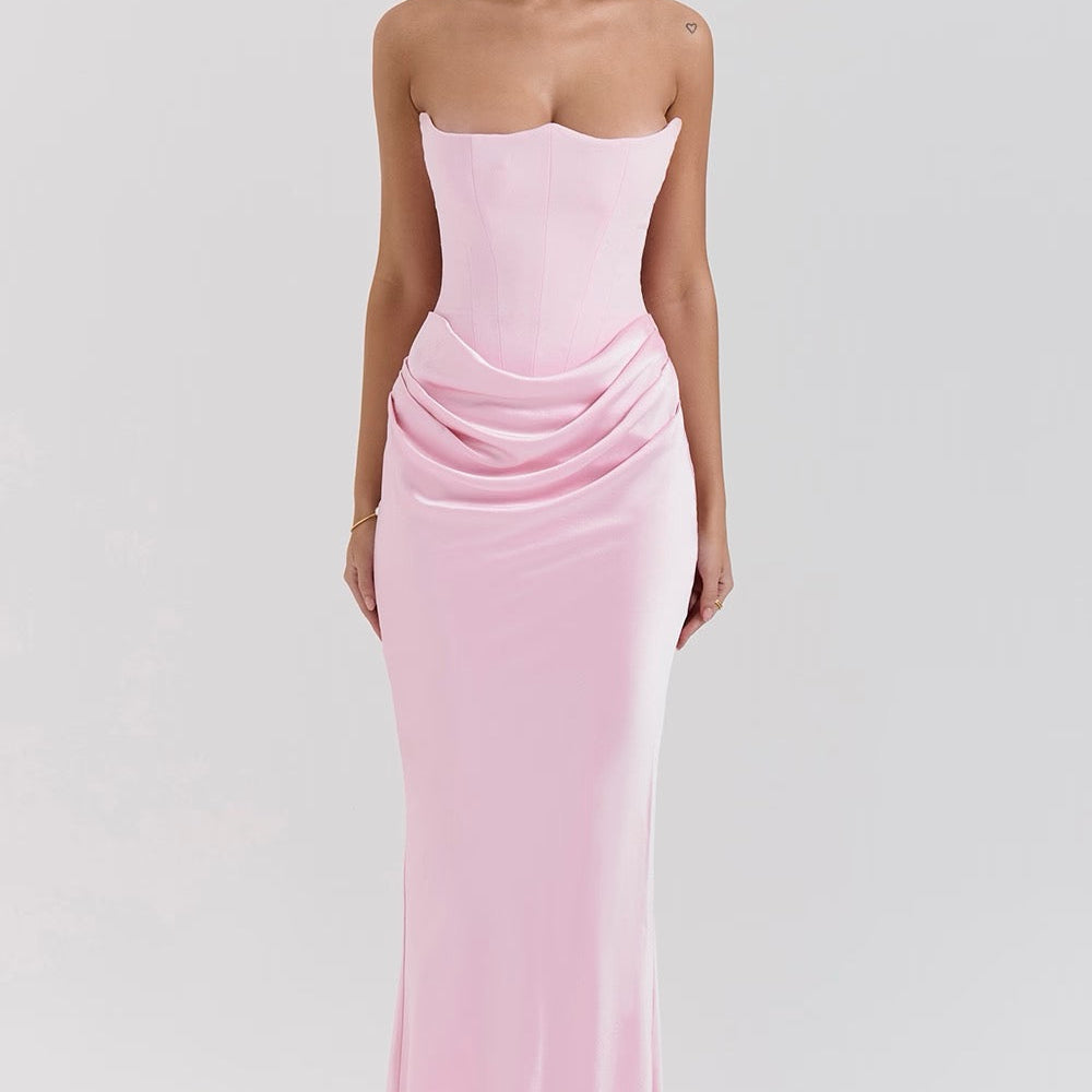 Hera - Elegant Retro Solid Color Strapless Party Dress