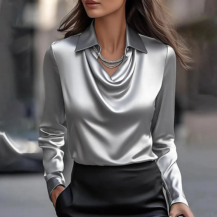 Romina™ – Soft Neckline Luxe Satin Blouse