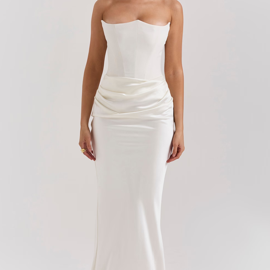 Hera - Elegant Retro Solid Color Strapless Party Dress