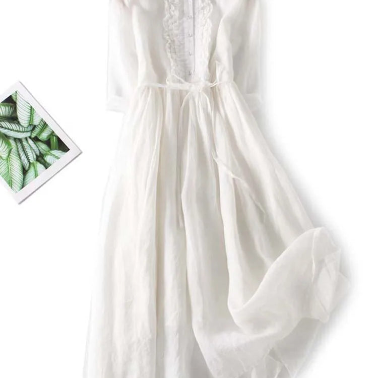 Arya - Womens Art Retro Round Neck Lace Up Waist Dress