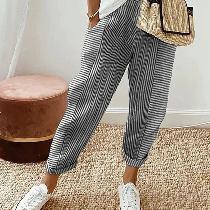 Celia | Classic Striped Cotton Trousers