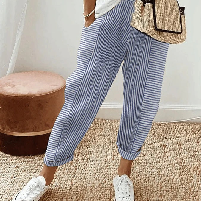 Celia | Classic Striped Cotton Trousers