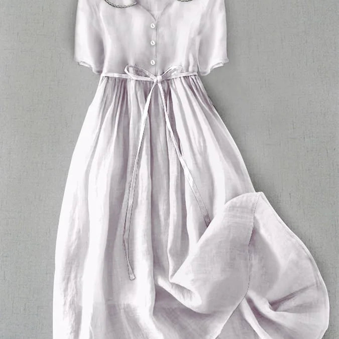 Isla - Elegant Cotton Linen Mid Sleeve Dress