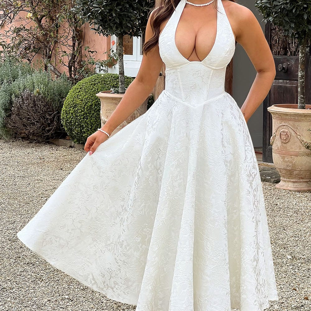 Niamh - Elegant Embroidered Deep V Sleeveless Dress