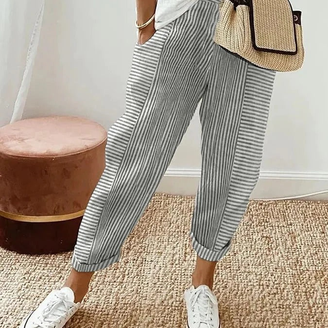 Celia | Classic Striped Cotton Trousers