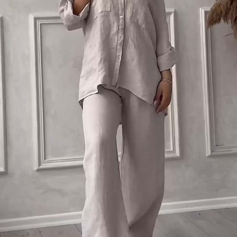 Fara | Luxe Cotton & Linen Ensemble – Shirt & Trousers Set
