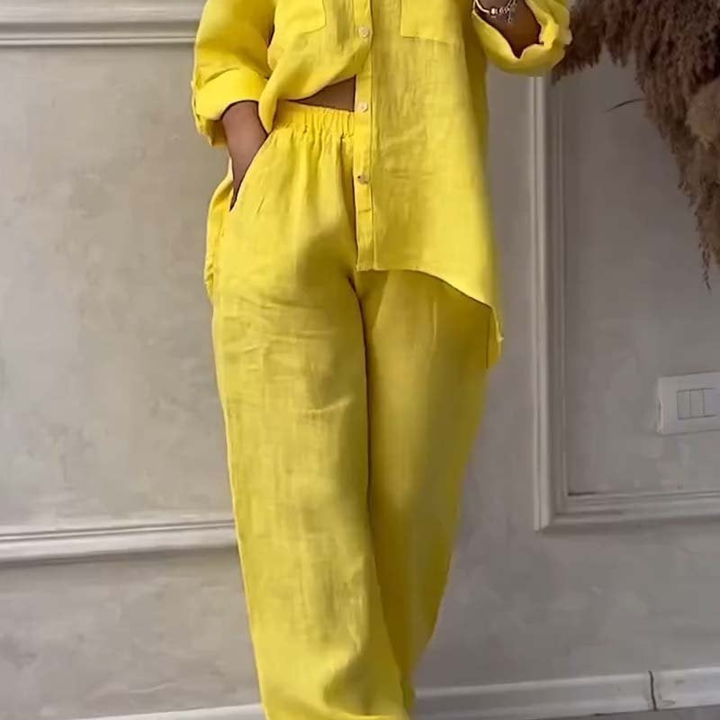 Fara | Luxe Cotton & Linen Ensemble – Shirt & Trousers Set