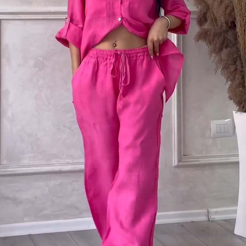 Fara | Luxe Cotton & Linen Ensemble – Shirt & Trousers Set