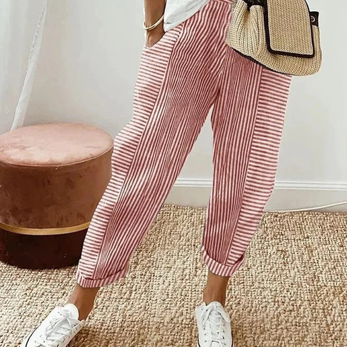 Celia | Classic Striped Cotton Trousers
